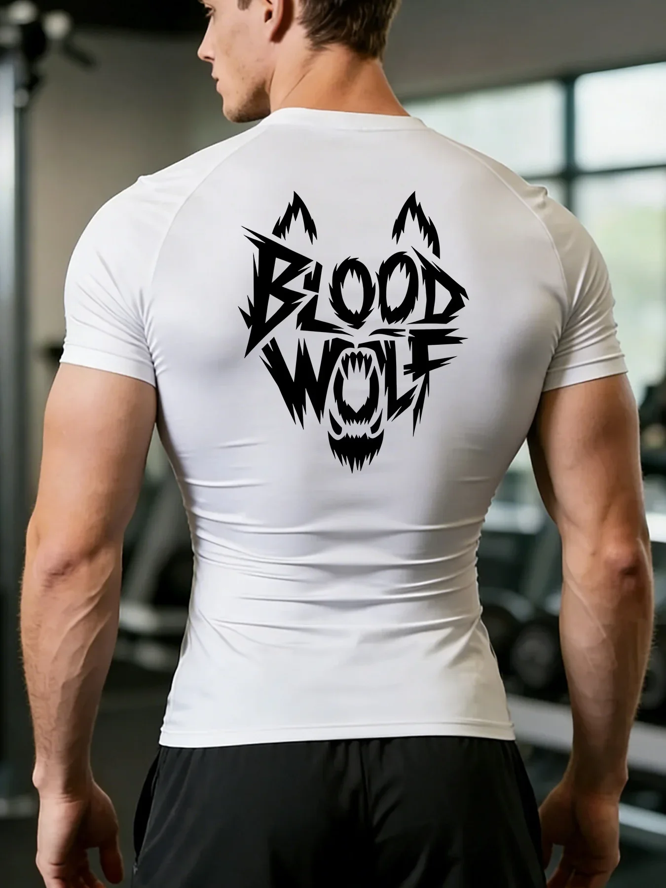 Men's and women's tight fitting clothes, printed with handsome blood wolf pattern, made of elastic and breathable fabric