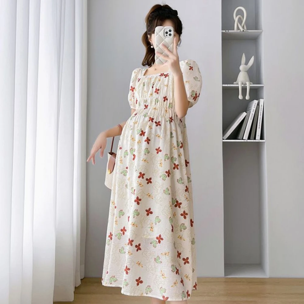 New Maternity Chiffon Dresses Summer Clothes for Pregnant Women 2022 New Chinese Style Vintage Patchwork Pregnancy Vestidos