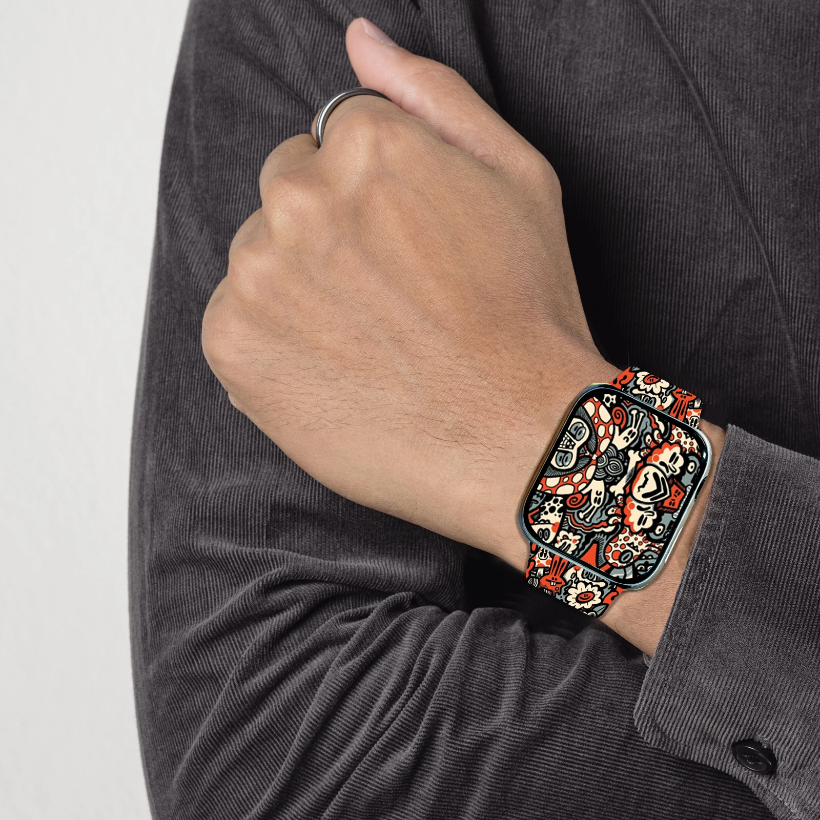 애플워치 10 9 8용 특이한 그래피티 프린트 스트랩 실리콘 밴드 교체 가능한 팔찌 iWatch 46mm 44mm 42mm 41mm 시계줄