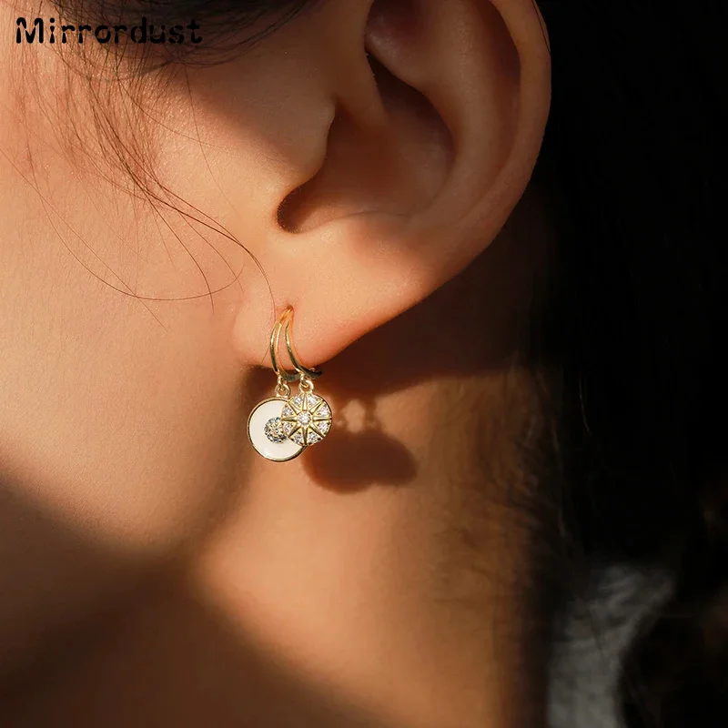 

Стерлингового серебра 925 пробы, модные круглые серьги-кольца из белого эмалированного золота 14 карат для женщин, эффектные свадебные ювелирные изделия