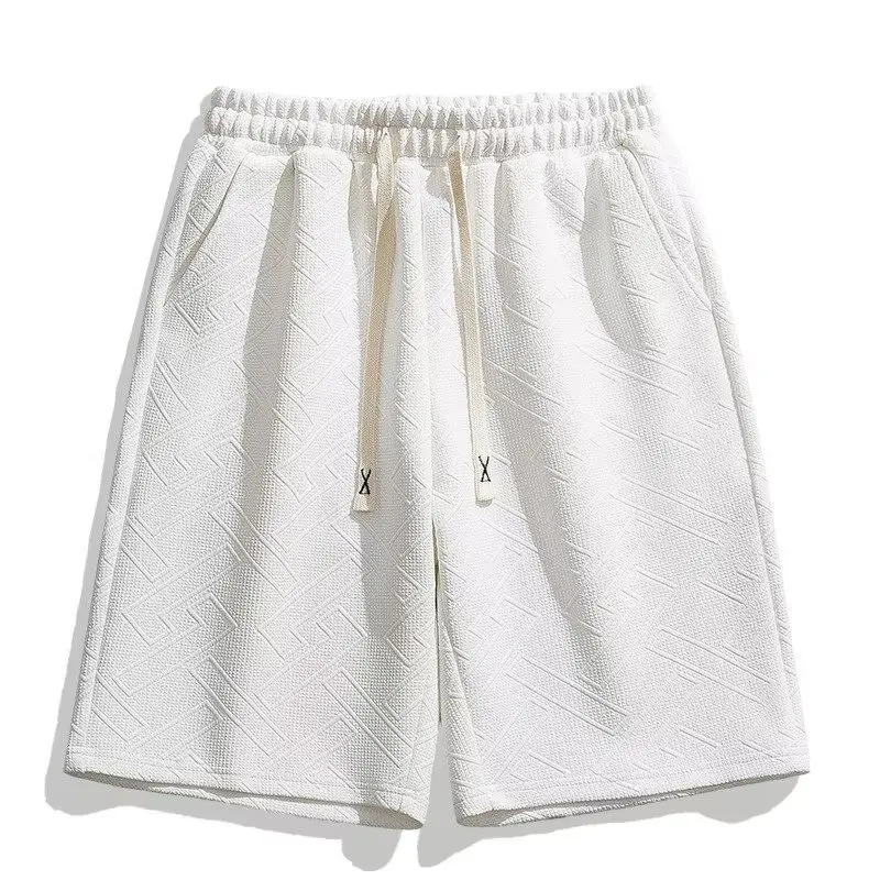 

Мужские шорты с ромбовидным узором, из текстурированной ткани, свободного кроя, до колен, повседневные, комфортные, больших размеров, спортивные, в корейском стиле, спортивные брюки-джоггеры