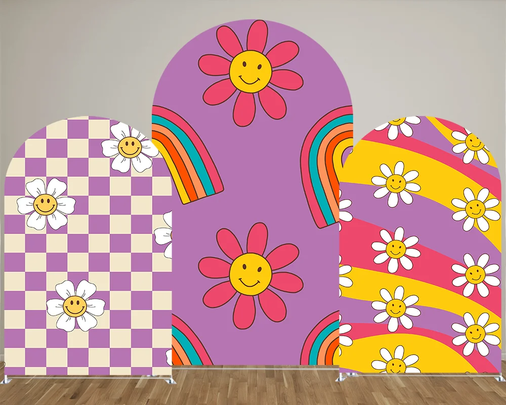 

Groovy Purple Sunflower Theme Arch Backdrop Covers for Birthday Parties, Baby Shower Party and Wedding Decoration Props