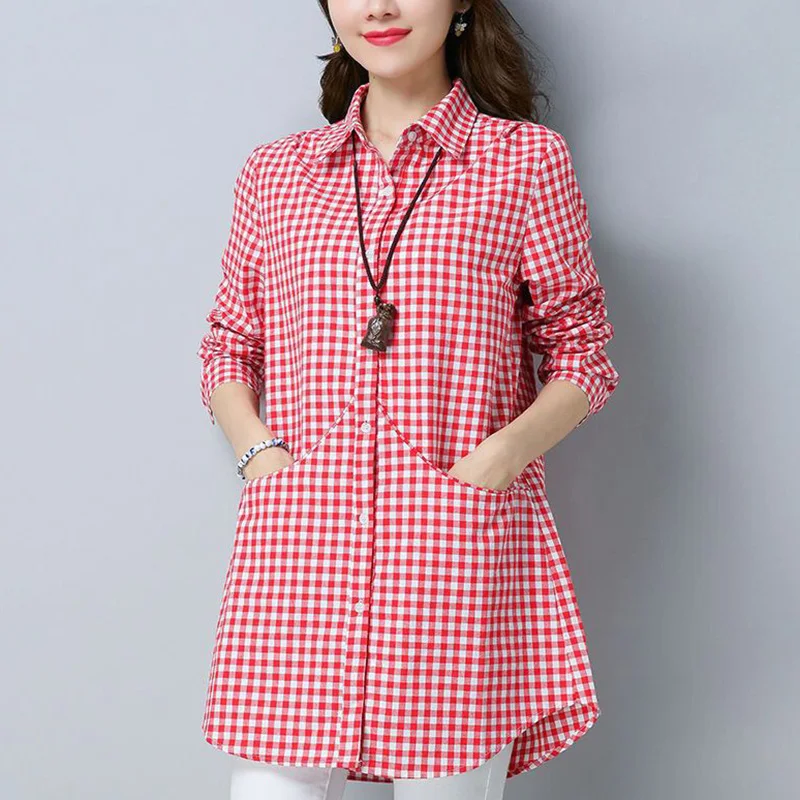 

Fashion Lapel Button Spliced Pockets Lattice Shirt Women's Clothing 2023 Autumn New Oversized Casual Tops Loose Commute Blouse