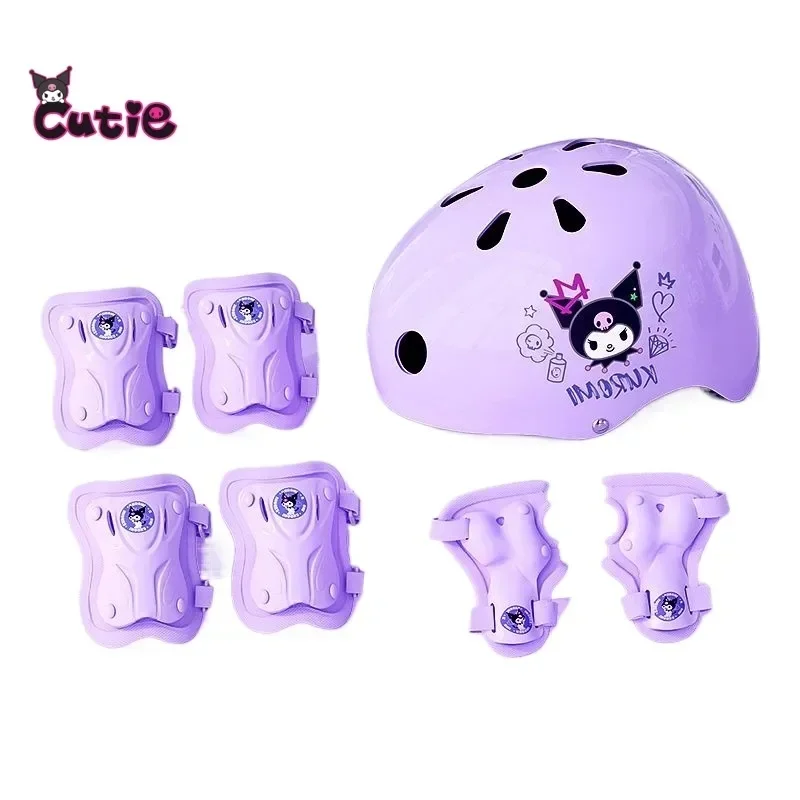 Kawaii Kuromi roller skating protective gear Sanrio children's cute skateboard anti-fall knee pads helmet protective set gift