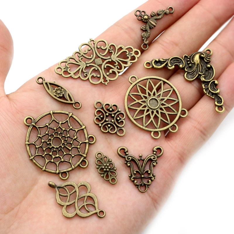 New Antique Silver Plated Bronze Alloy Metal Connector Charms Pendant Flower Vintage Small Charms DIY Neckalce Jewelry Fidings