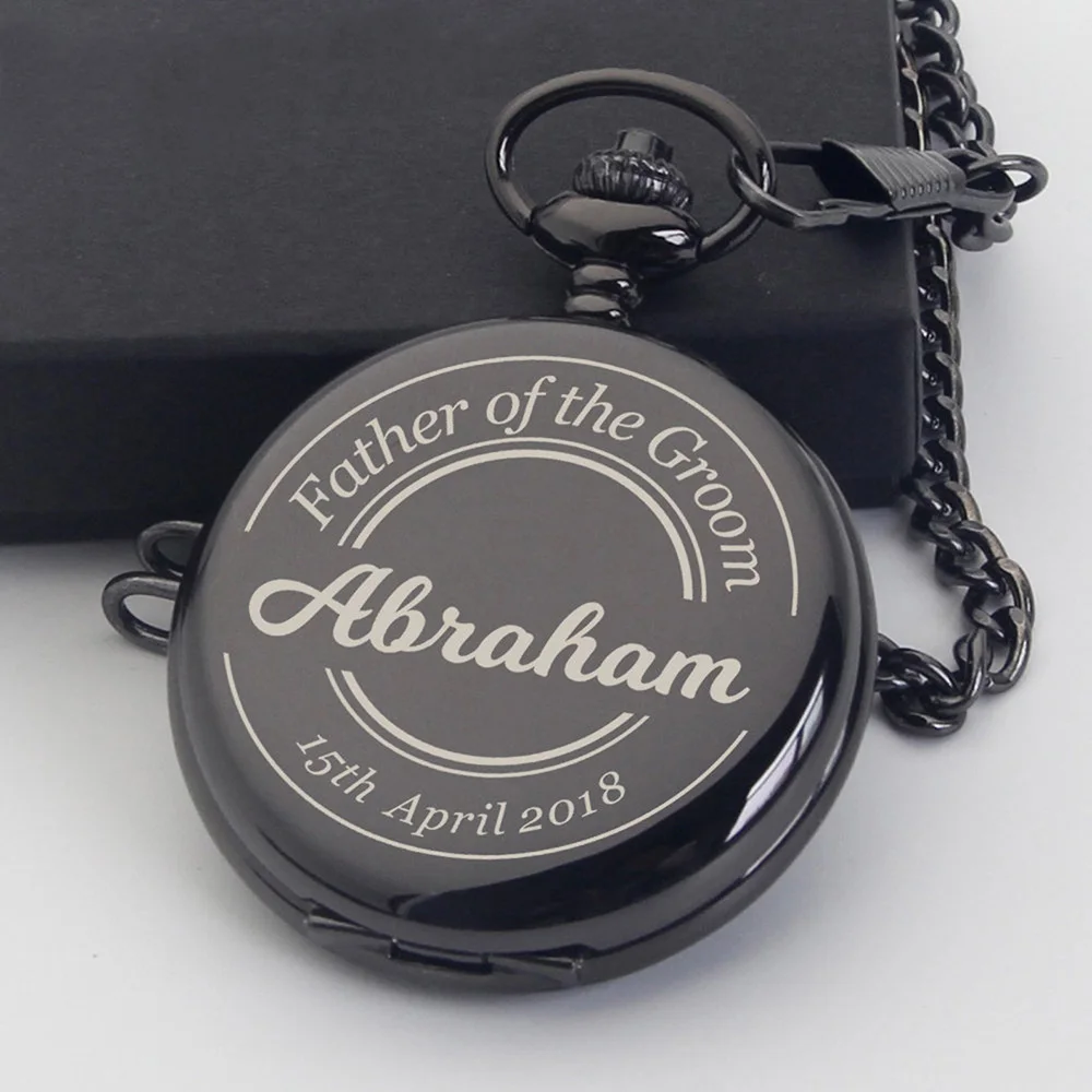 Personalised Engraved Pocket Watch Fathers Day Gift Custom Stylish Pocket Watch with Chain Wedding Bachelor Party Groomsmen Gift