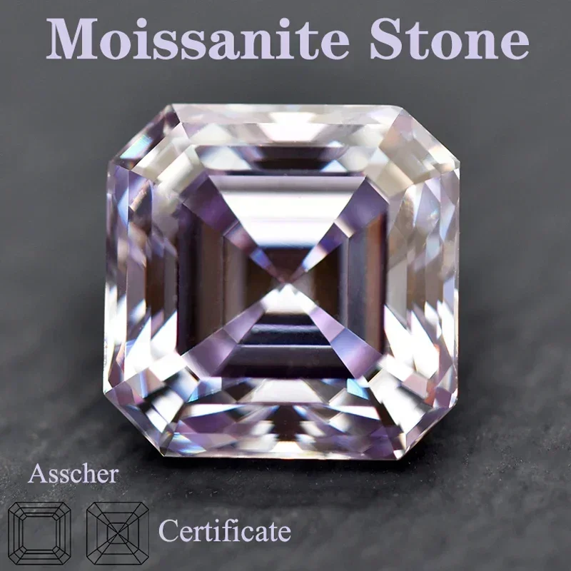 

Moissanite Stone Light Purple Asscher Cut Pass Diamond Tester for Gemstone Charms Jewelry Making Materials with GRA Certificate