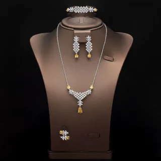 

HIBRIDE Popular Dazzling Everyday Yellow Jewelry Necklace Earrings Bracelet Everyday Dress Decoration Wedding Ball Gift S-1032