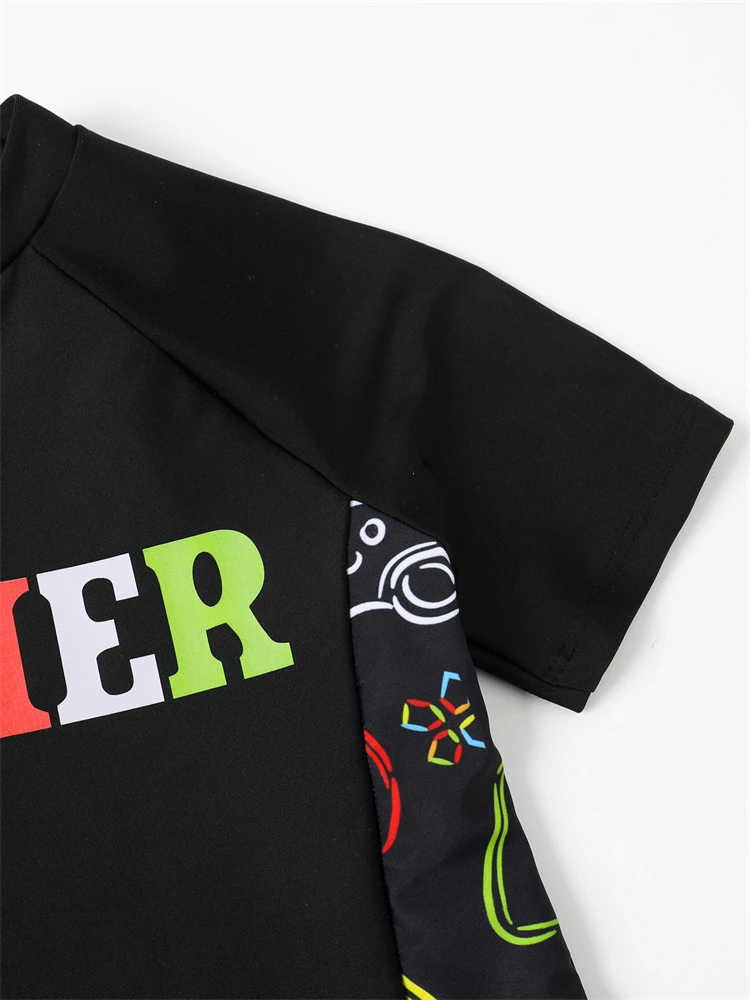 Boy Swimsuit 2024 New Graffiti Print Short Sleeve Children Swimwear Summer Two Piece Kids Beach Wear Swimming Bathing Suit Boys