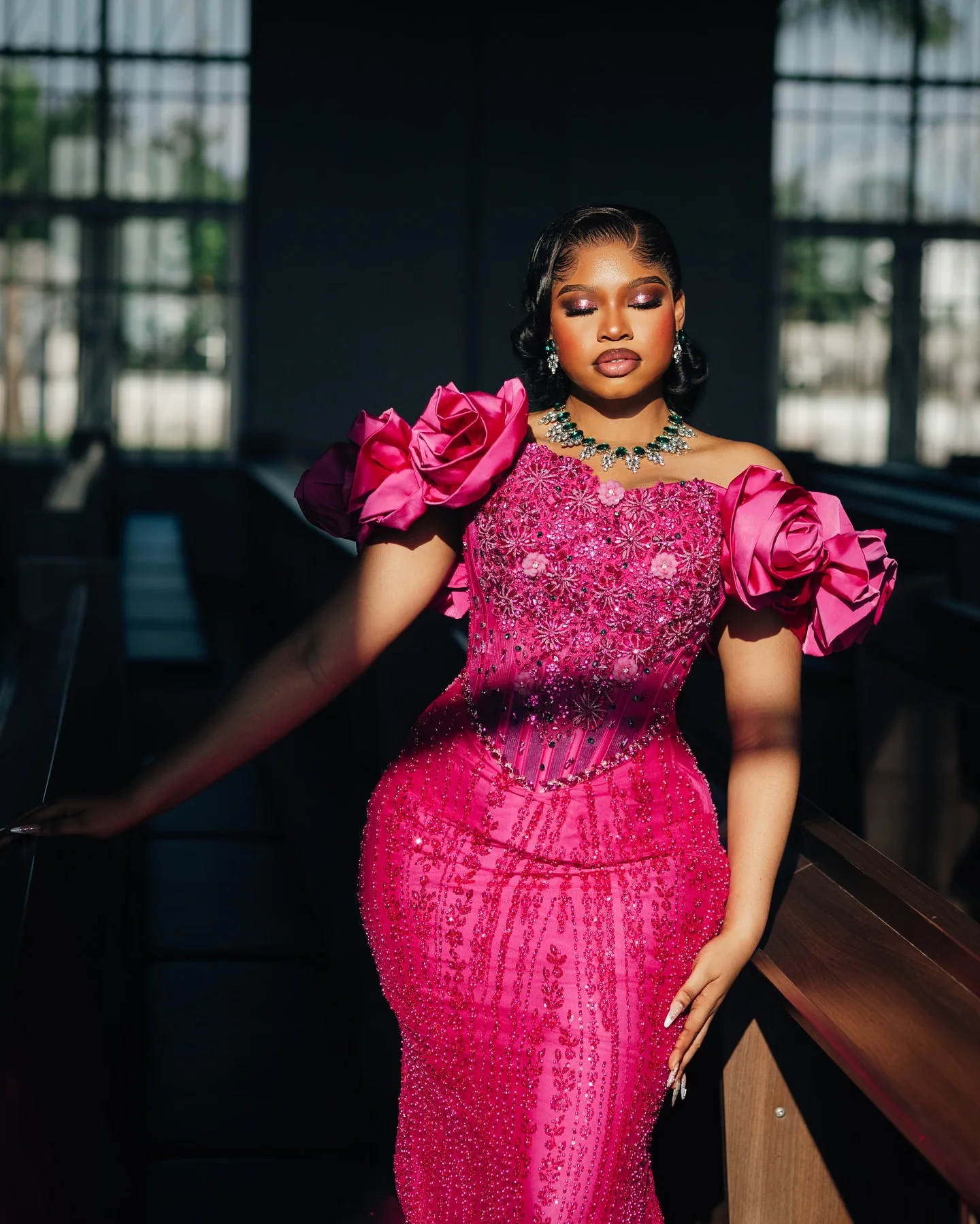 Fuchsia sirène 2026 robes de bal fleurs perles cristaux paillettes soirée formelle fête d'anniversaire robes robes ZJ2606