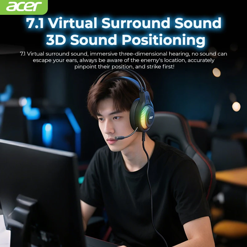 سماعات أذن سلكية بإضاءة رائعة RGB، سماعات أذن منخفضة الكمون مع ميكروفون، سماعات أذن مريحة قابلة للتنفس، تأثيرات صوتية محيطة للعبة #6