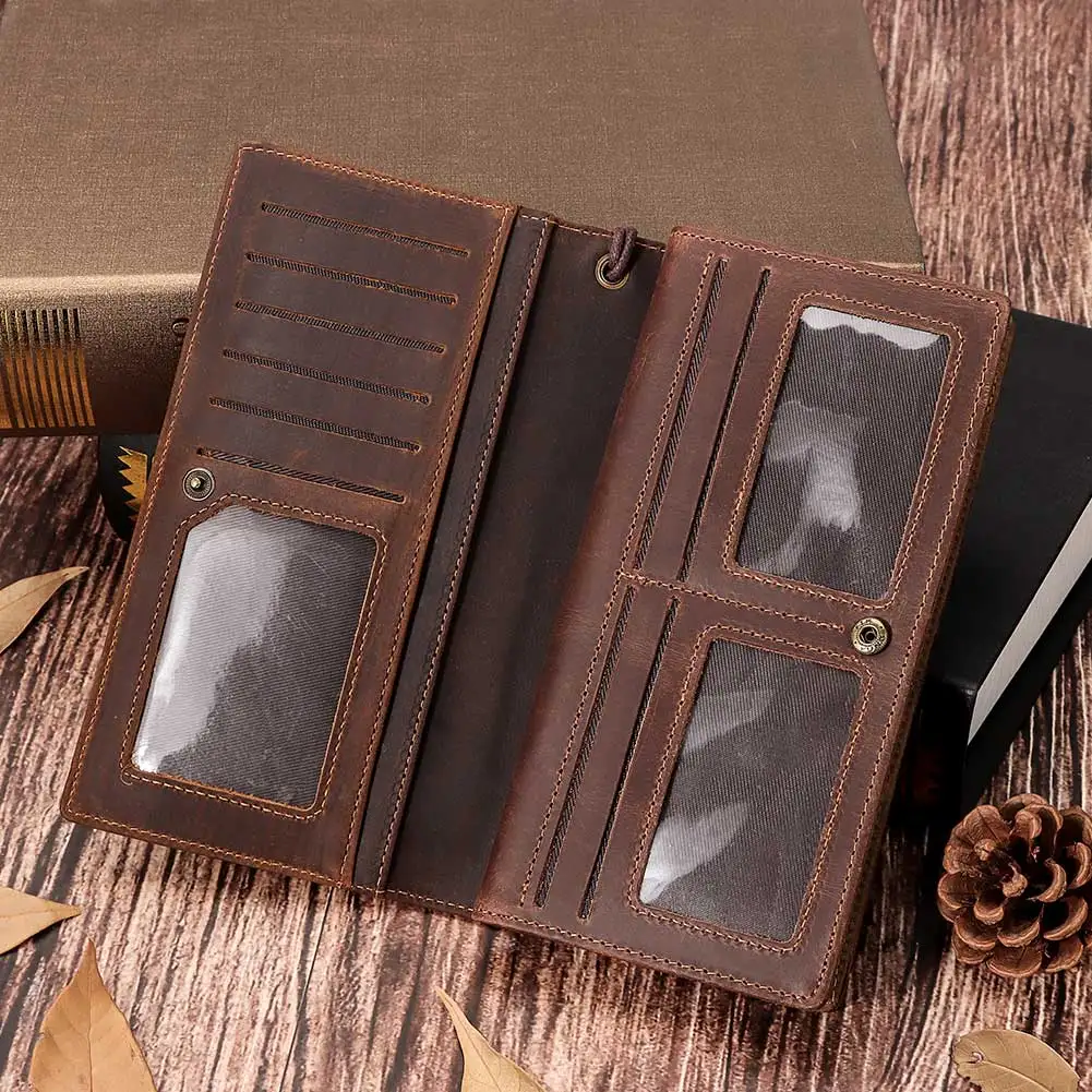 HUMERPAUL Full Grain Leather Wallet for Men Long Clutch with Cell Phone Pocket Multifunctional RFID Credit Card Holder Handbags