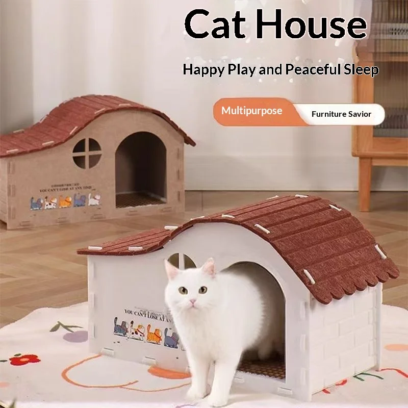 Casa cueva semicerrada de fieltro para gatos y perros pequeños