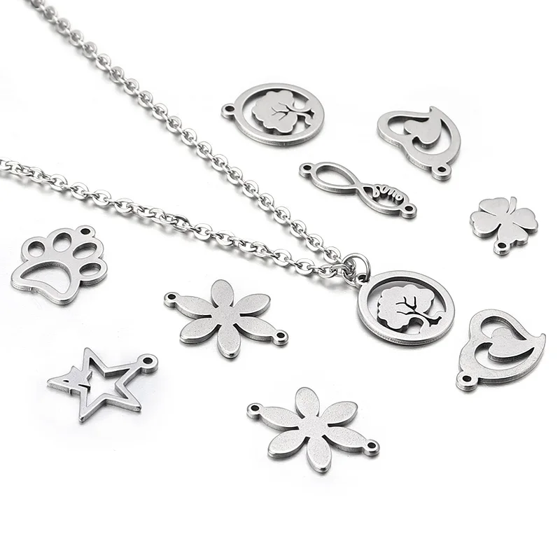 10 Pcs/lot Stainless Steel Pendents Flower Star Tree Heart Shape Charms Ornamental Pendants For Jewelry Making Necklace Bracelet