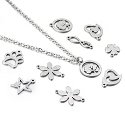 10 Pcs/lot Stainless Steel Pendents Flower Star Tree Heart Shape Charms Ornamental Pendants For Jewelry Making Necklace Bracelet