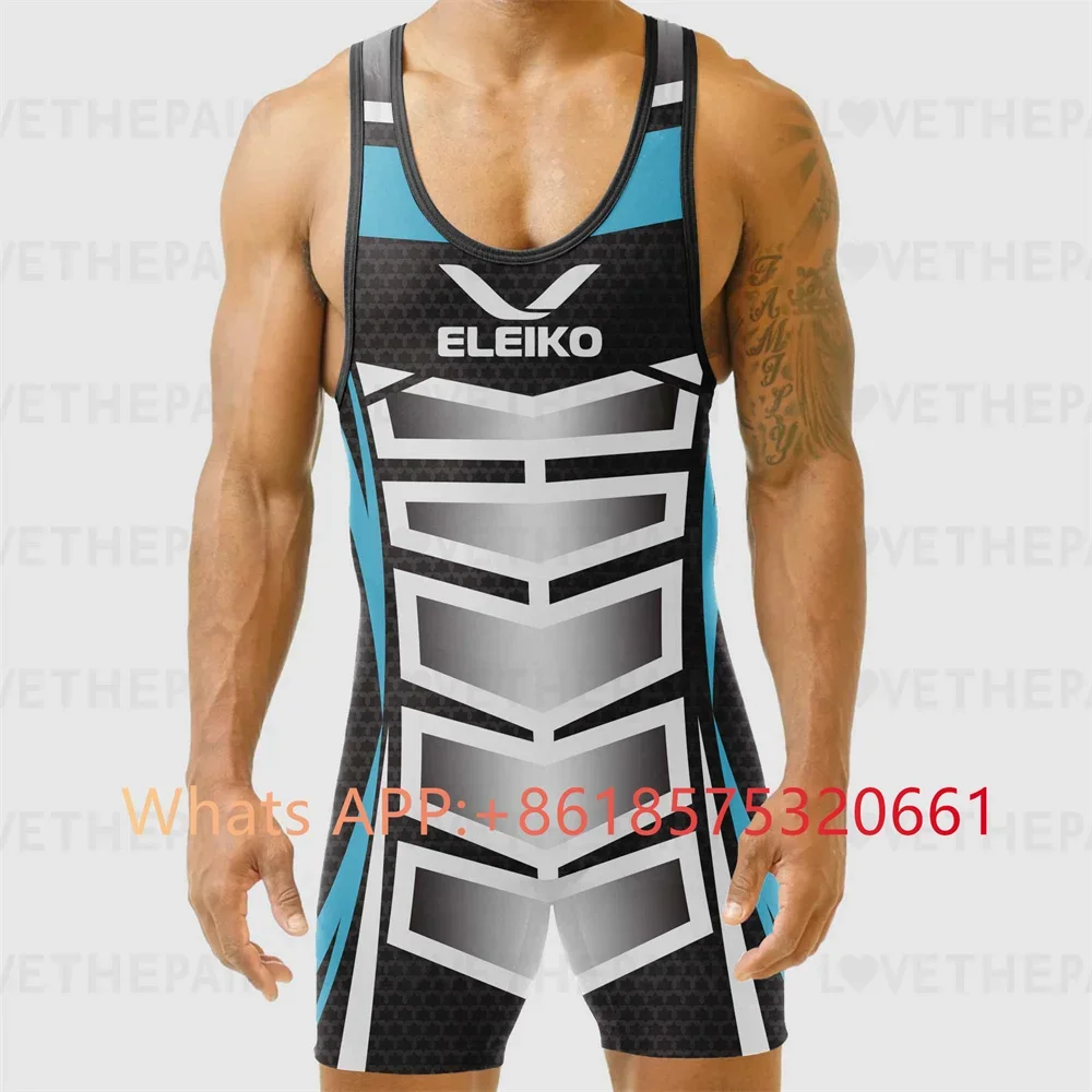 ELEIKO Men\'s Wrestling Singlets Suit Bodysuit Professional Coverall Training Competition Freestyle GYM Wrestling Skinsuit