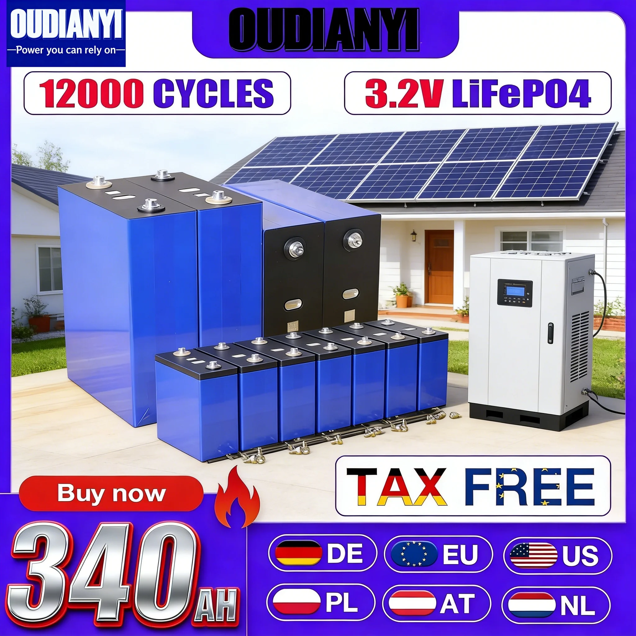 

The brand new 3.2V 340AH A-level LifePO4 10000 cycle， is suitable for camping RV solar systems, DIY 12V24V48V