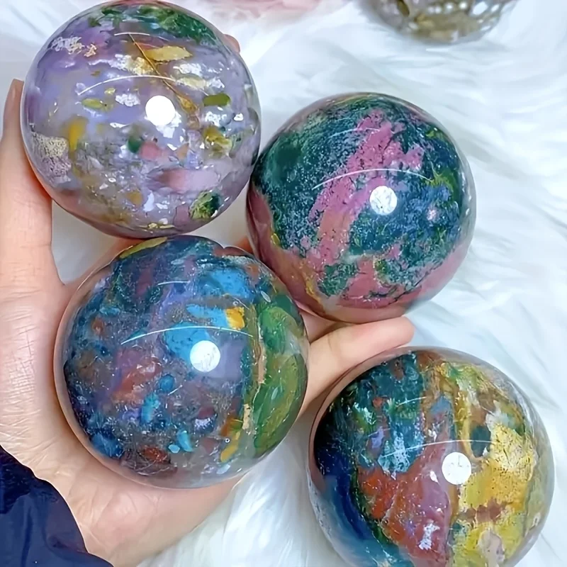 

8-8.5cm Natural Ocean Jasper Sphere,Colorful Unique Veins,Eco-Friendly Craft,Ocean Love Art Collection,Valentine Gift&Home Decor