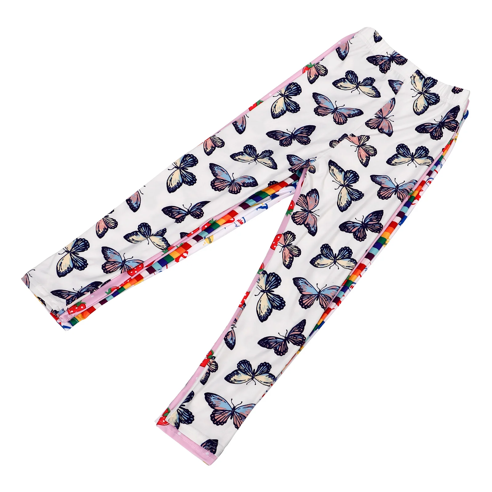 

4Pcs Girls Leggings 110cm Soft Stretchy Printed Long Pants Kids Yoga Pants Pink Strawberry Colorful Butterfly White Dinosaur