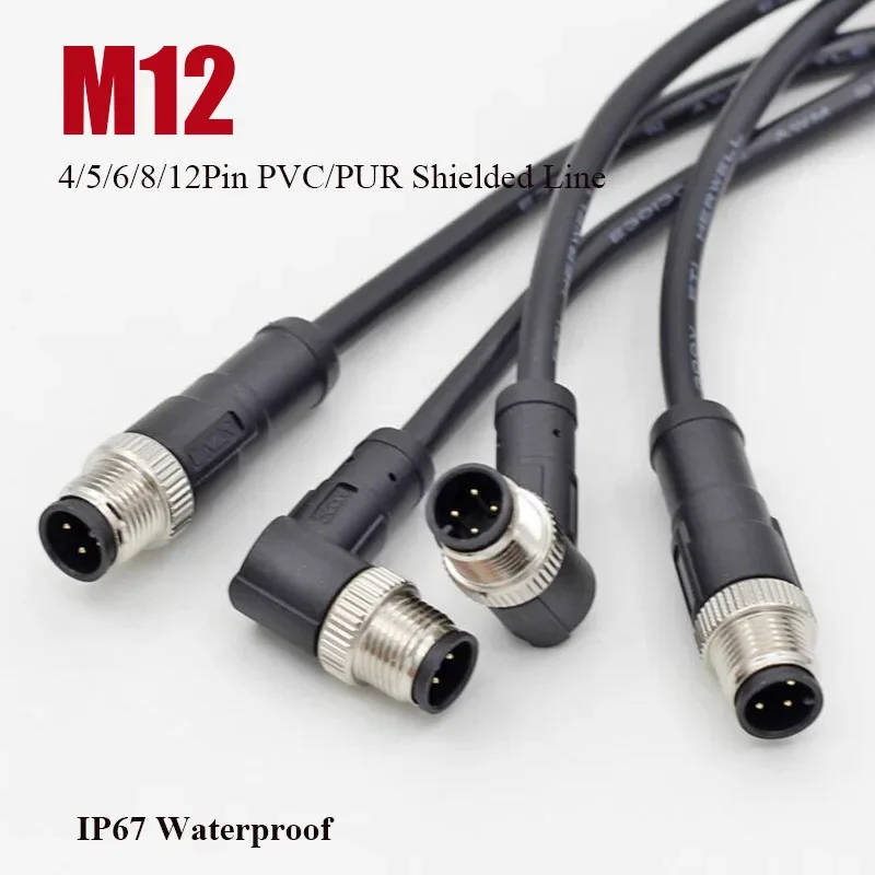 Waterproof M12 Aviation Plug Wire 4 5 8 12 Pin Connector Cable Male Female PVC PUR Shield Sensor Extension Cable 1M 5M