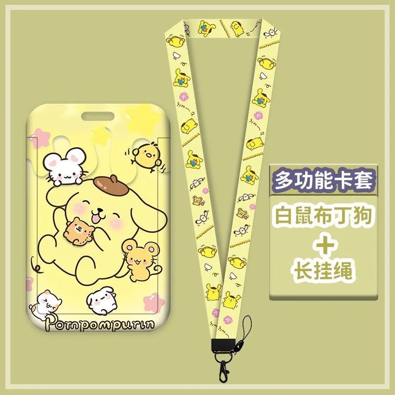 Sanrio Anime Lanyard untuk Kunci Tali Leher Kartu ID Hello Kitty Kuromi Kartu Izin Kerja Kartun Bagasi Asrama Tag Label Portabel