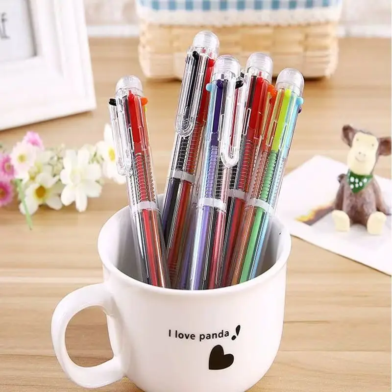 Creative Transparent 6color Ballpoint Pen Cute Kawai Student Stationery Multi Color Office School Supplies Writing Supplies