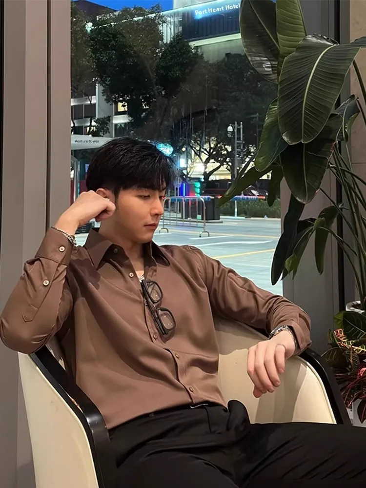 

Мужская рубашка в корейском стиле, деловой костюм в британском стиле, с длинным рукавом, для повседневной носки, универсальная, дышащая, из смесового полиэстера