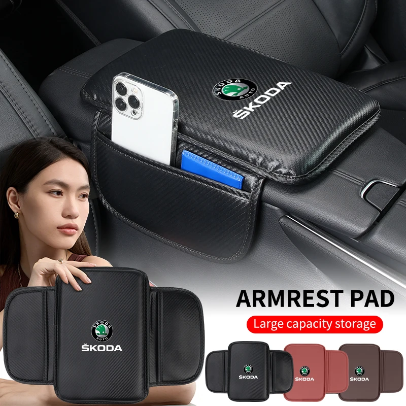 Car Armrest Cushion Console Protector Cover Elbow Storage Pad For Skoda Octavia Rapid Kodiaq Superb Derivative Karoq Fabia Kamiq