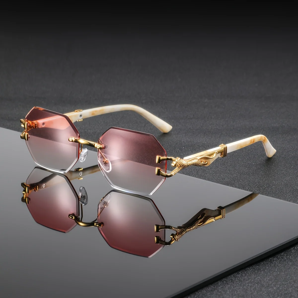 Luxury Trendy Rimless Square S - Street Fashion Glasses 评论和价格