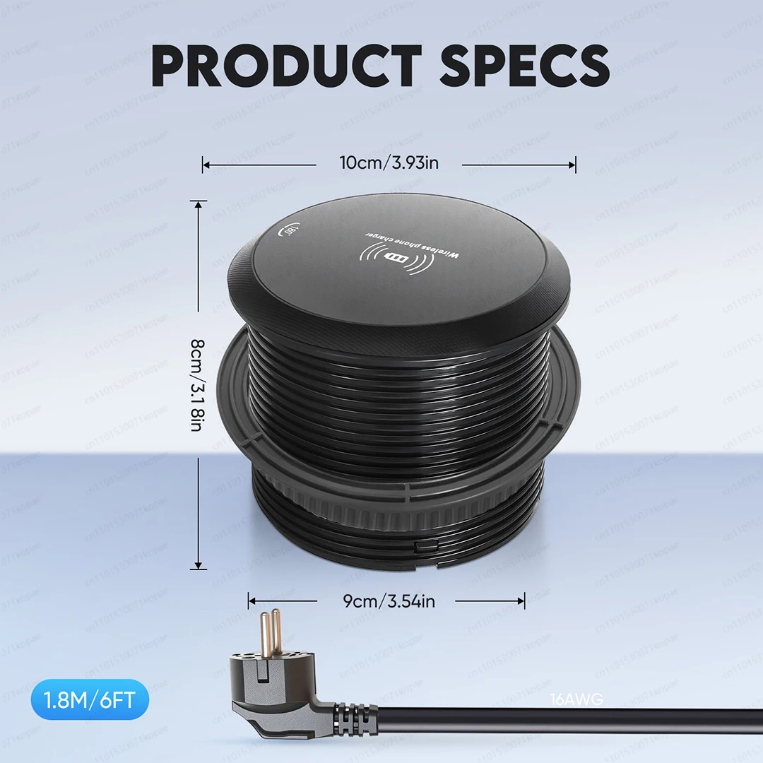 Office Desk Rotary Cover 15w Wireless Charging Socket 20w USB Grommet Power