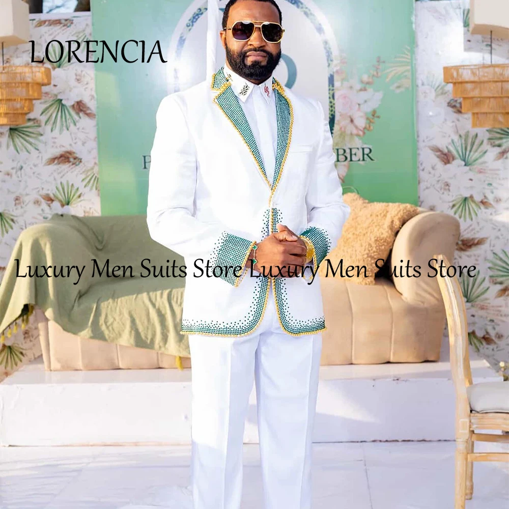 Lazer strass ternos masculinos 2 peças único breasted festa de casamento noivo smoking conjunto personalizado blazer calças trajes para hombre