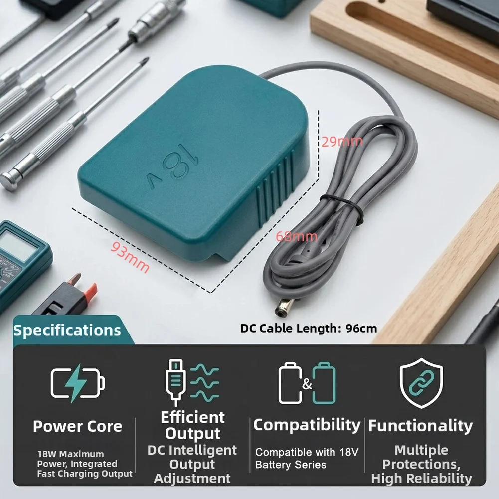 

Адаптер питания постоянного тока 18 Вт с выходами USB A и USB C для литиевых аккумуляторных батарей 18 В BL1830 BL1840 BL1850 BL1860, металлический корпус