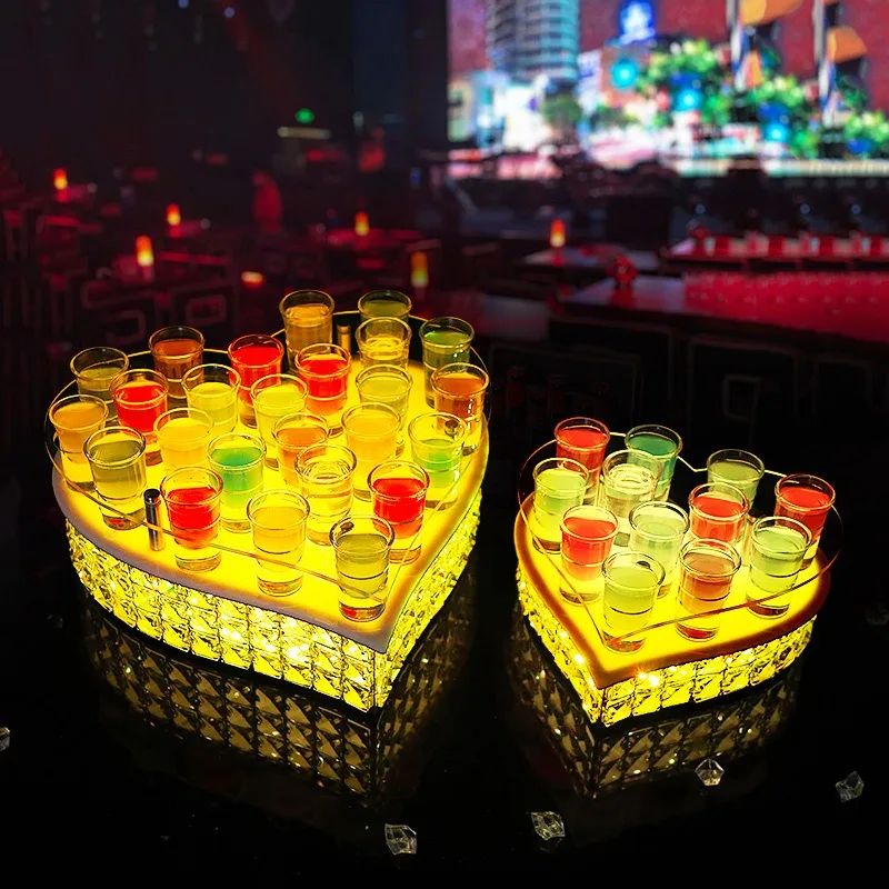 Glowing crystal cup holder, bar cocktail rack, round heart-shaped bullet cup holder