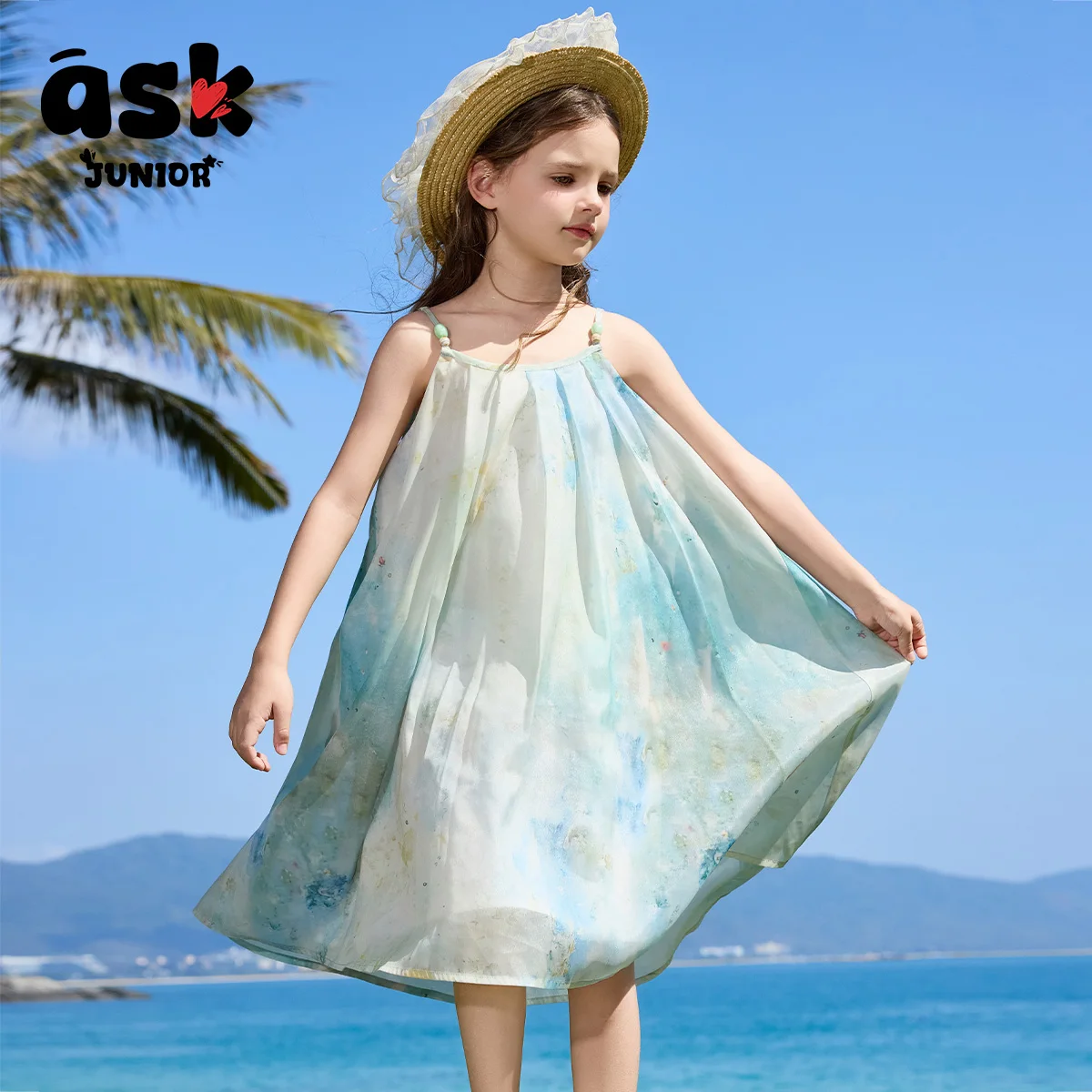 تنورة شيفون رقيقة بحمالات للأطفال في الصيف في منتصف العمر وكبار السن ، فستان مراهقات ، نمط عطلات للبنات #2