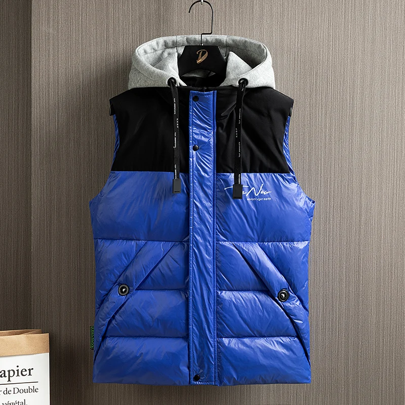 Male Hoodies Vest Thicken Winter Padded Zipper Solid Waistcoat Outdoor Causal Sleeveless Fashion Coat Women Men Duck Down Jacket
