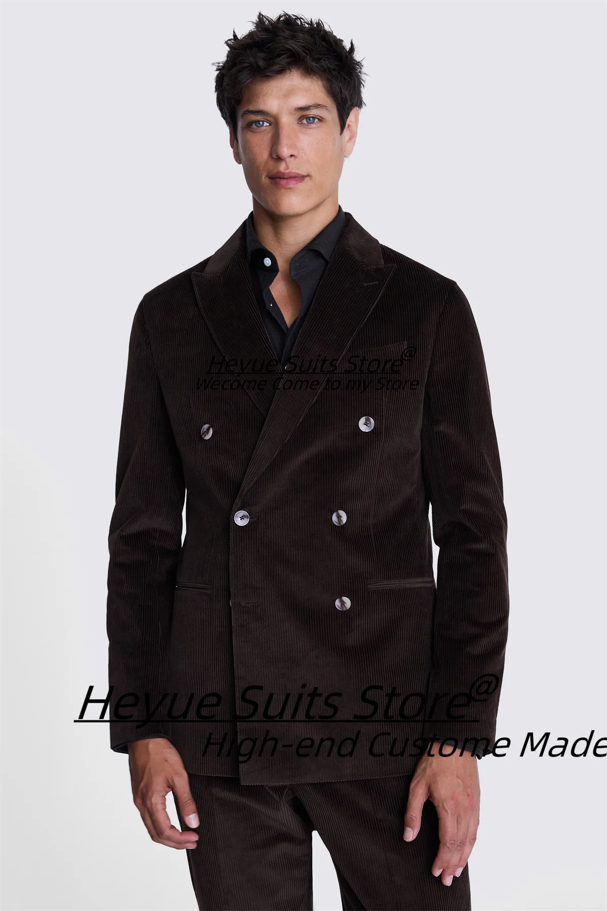 

British style Elegant Corduroy Men Suits Slim Fit Double Breasted Groom Wedding Tuxedos2Pcs Sets Male Prom Blazers Costume Homme