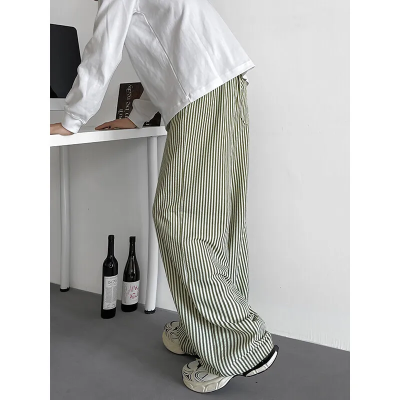 Summer Casual Pants Men Oversized Retro Striped Pants Men Streetwear Korean Loose Wide Leg Pants Mens Trousers Plus Size 5XL