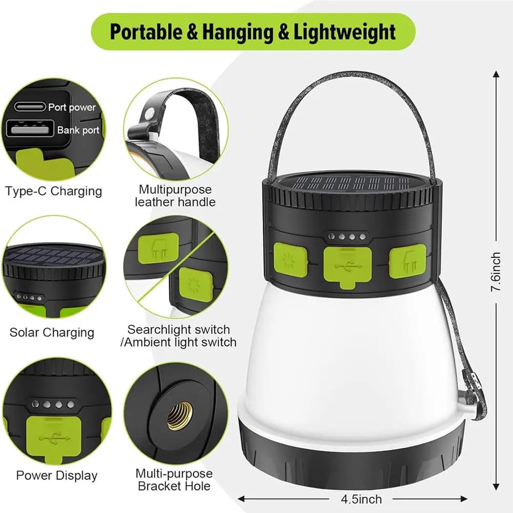 Imagem -03 - Led Solar Camping Outdoor Lantern Torch Recarregável Solar Tent Lanternas Portáteis Luzes de Emergência Iluminação de Pesca