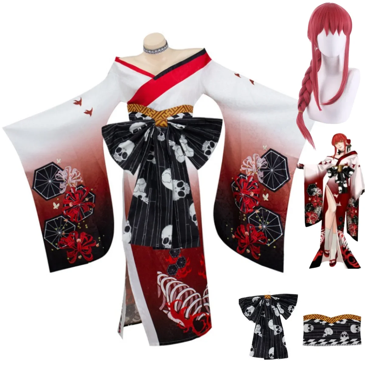 Anime Chainsaw Man Makima Cosplay Costume Hyakkiyakou‘s Shutendoji Japanese Kimono Bathrobe Wig Woman Sexy Halloween Suit