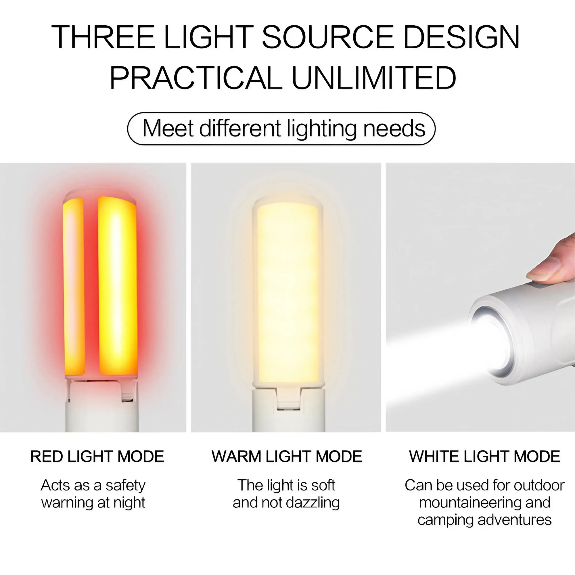 Camping Light LED Flashlight Power Bank Foldable Magnetic Outdoor Lamp Emergency Work Light USB Rechargeable 3 Modes Portable