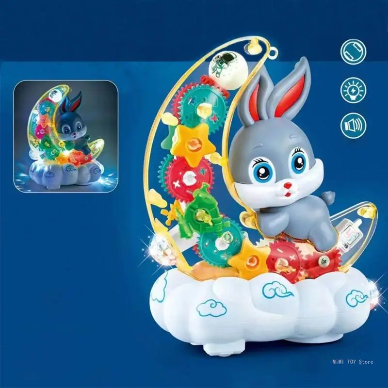 Đồ chơi trẻ sơ sinh Transparent Gear Bunny Boys Đồ chơi âm nhạc nhẹ Đồ chơi giáo dục mầm non