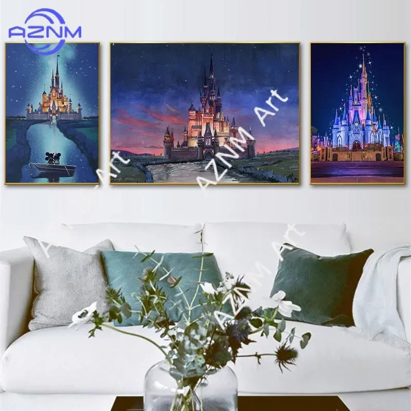Disney Mickey Minnie Castle Canvas Painting Artwork Cartoon Castle Anime Posters Prints Wall Art Picture for Living Room Home
