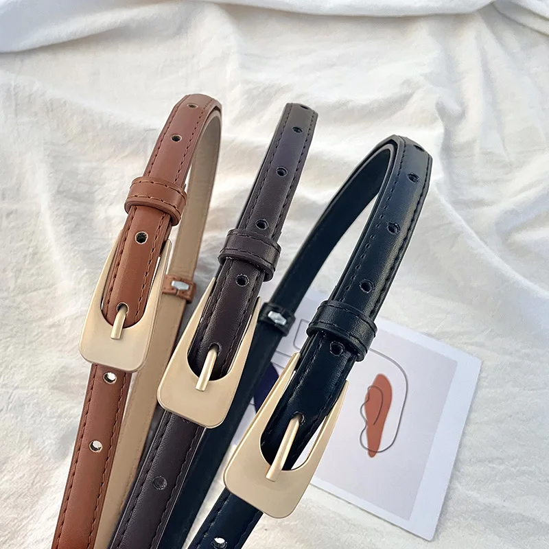 Women Chic Thin PU Leather Belt Gold Metal Pin Buckle Ins  display picture 1