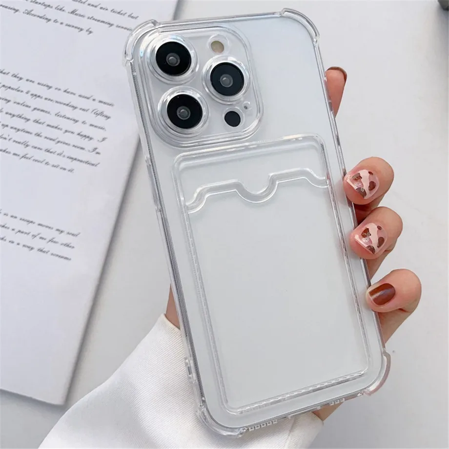 Wallet Card Holder Clear Soft Case For iPhone 11 13 12 14 15 16 Pro Max X XSMax XR 7 8 Plus SE 2022 Transparent Card Slots Cover