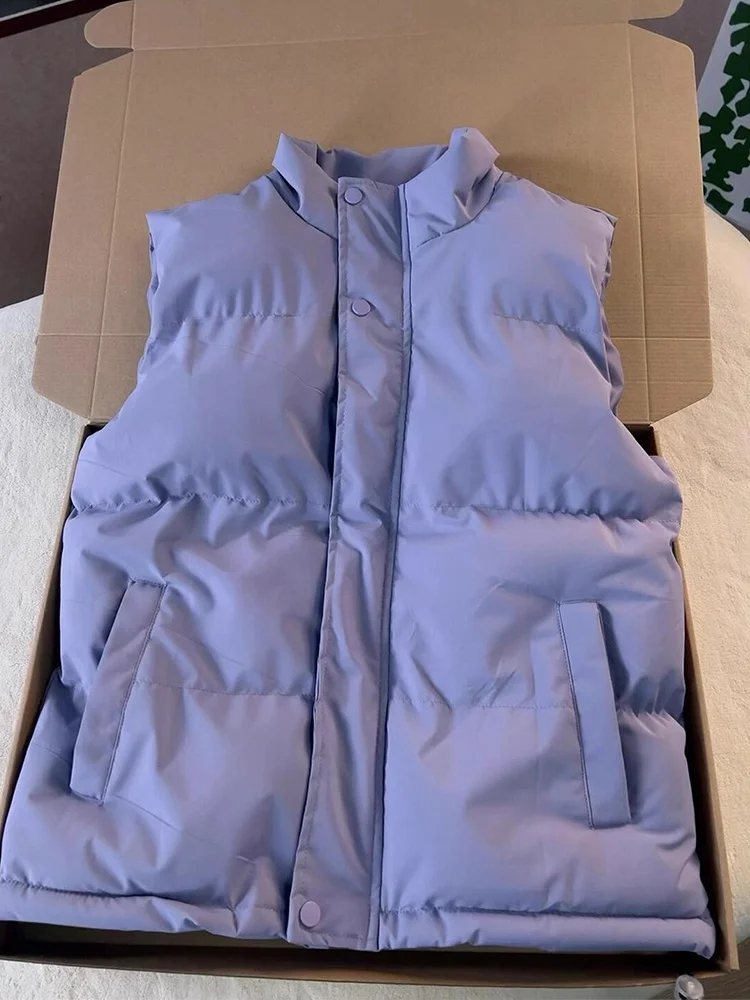 

Утепленный фиолетовый жилет из хлопка с воротником-стойкой, осенне-зимний, теплый, для многослойного ношения, верхняя одежда, пальто с открытыми плечами