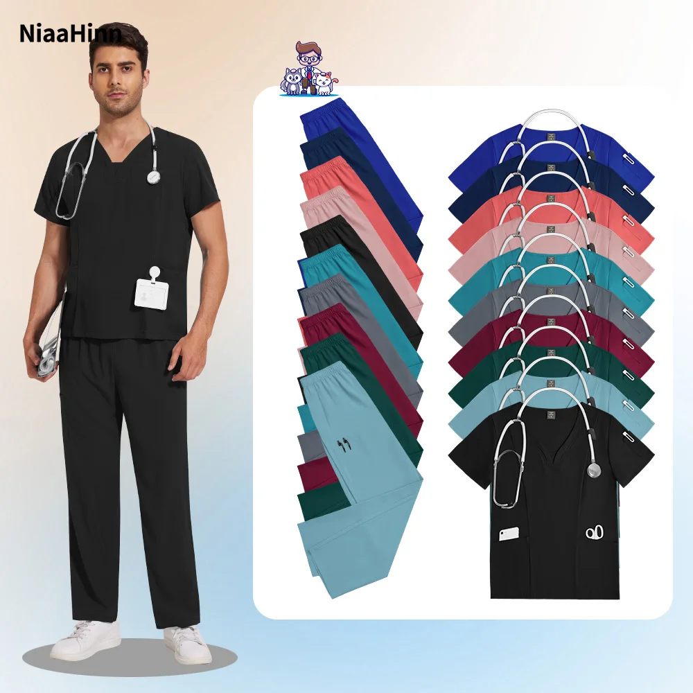 Niaahinn uniforme chirurgical hommes infirmière gommages vêtements de travail pantalons longs ensemble animal de compagnie médecin accessoires médicaux salle d'opération uniforme de travail