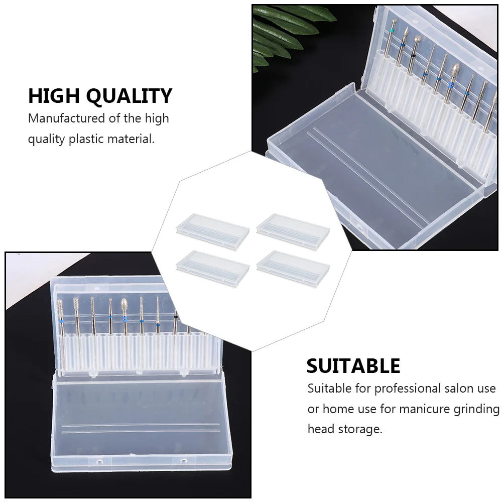 

4Pcs Manicure Grinding Head Box Heavy Duty Nail Drill Bit Organizer Compact Storage Container for Professional Nail Tools
