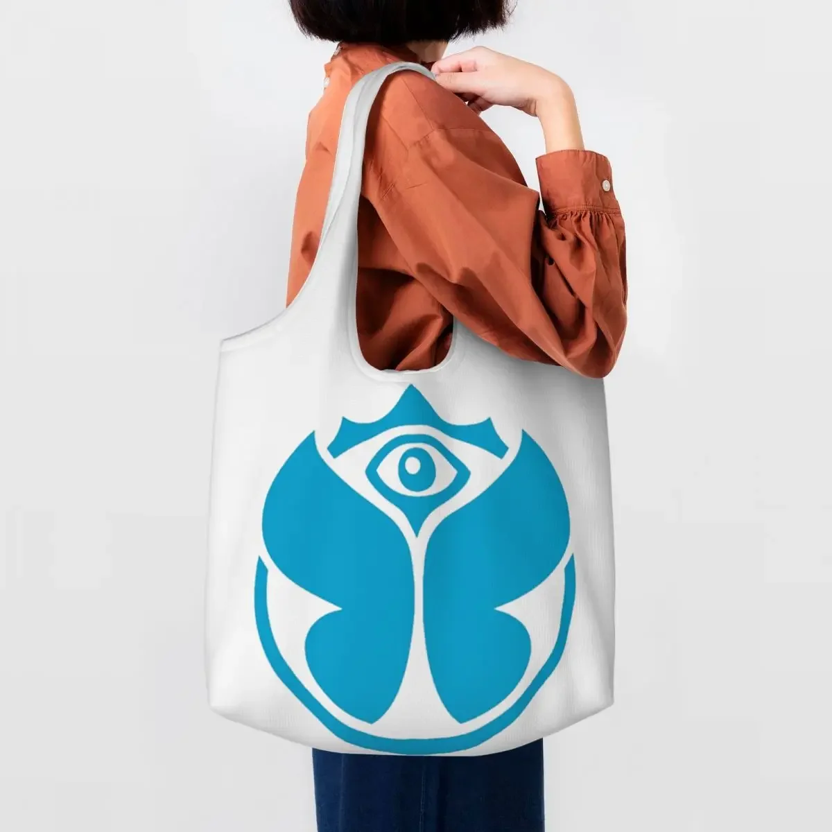 

Recycling Blue Tomorrowlands Shopping Bag Women Shoulder Canvas Tote Bag Washable Grocery Shopper Bags Handbags