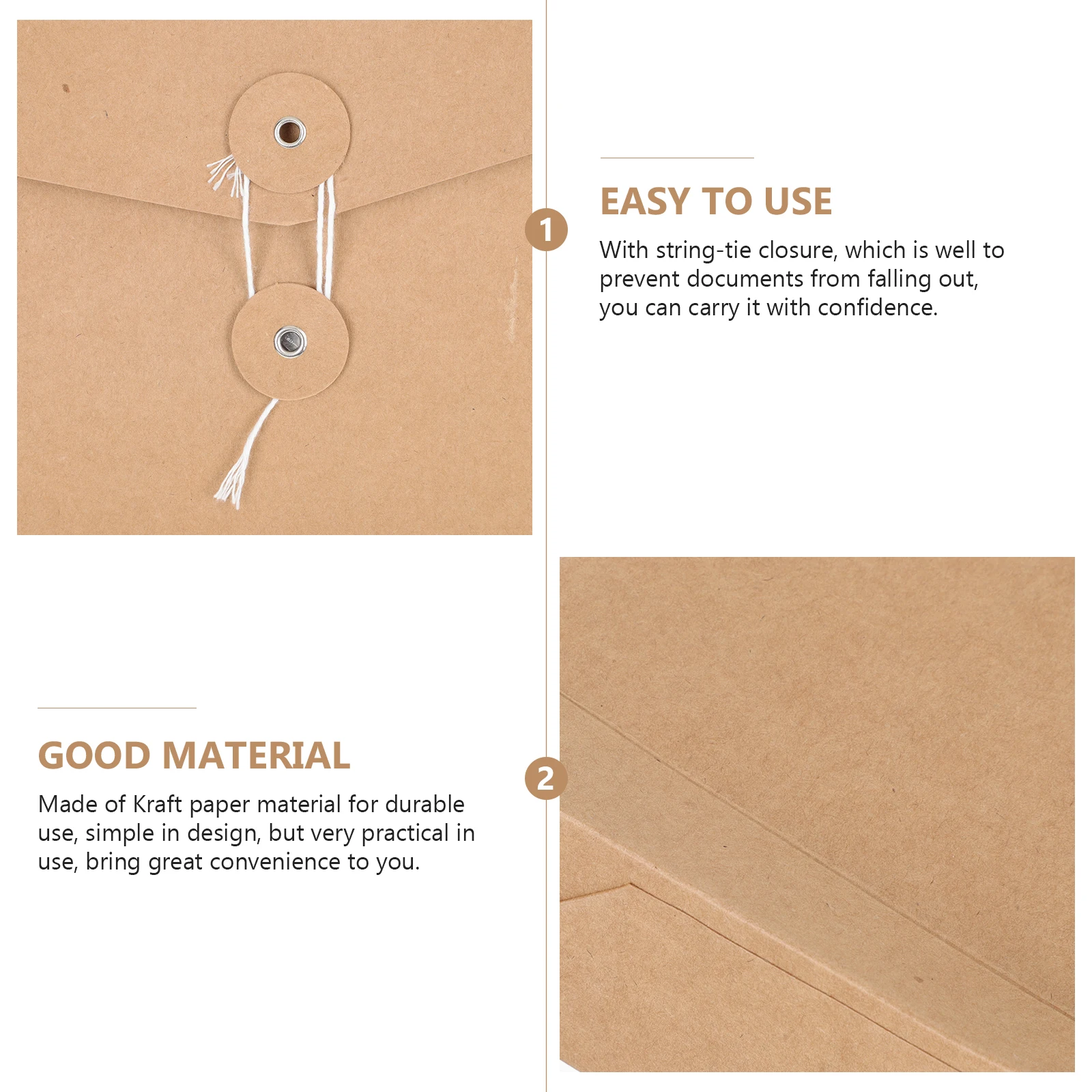 

10pcs Kraft Paper Bags A4 Size String Closure Document Envelopes File Folders Office Supplies Use Storage