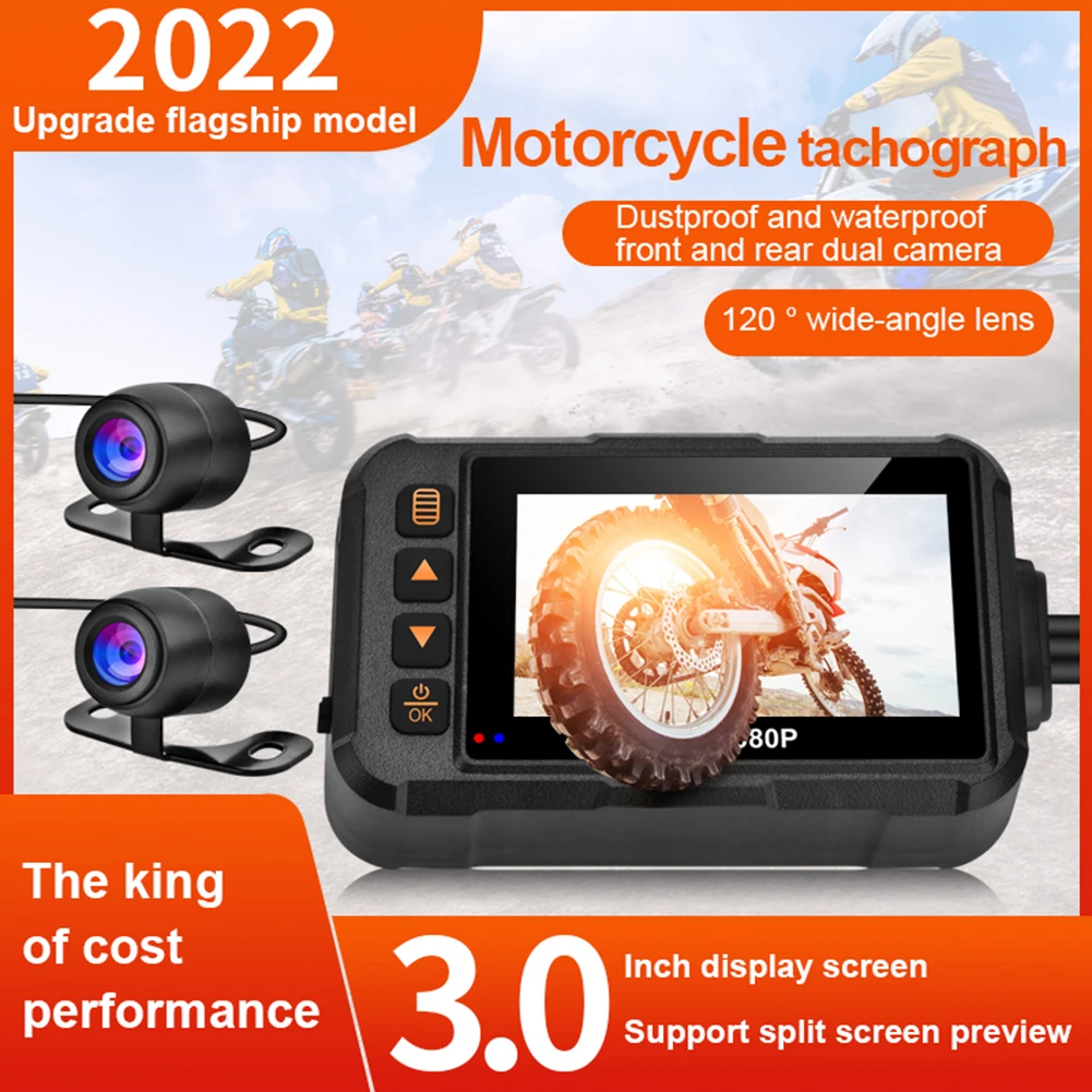 

Motorcycle Camera DVR Motorcycle Dashcam 1080P Waterproof 3 Inch Front & Rear Camera Video Recorder DVR Black Night Vision Box